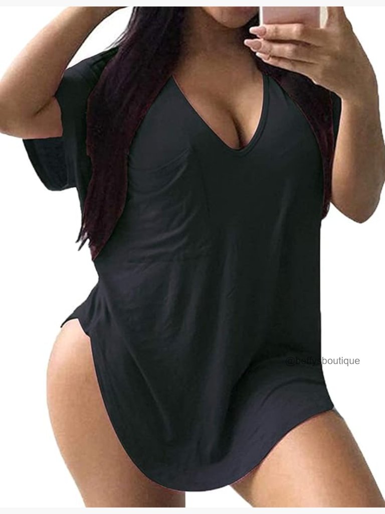 Plus Size Loose Fit Short Sleeve V-Neck T-Shirt Scoop Neck Tee